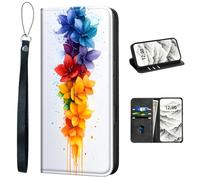 VOGDMKJG PU Leather+TPU Phone Case for iPhone 15 Pro Max- Stylish Flip Folio Wallet Cover Protective with Wrist Strap & Card Holder for Women/Man/Girl/Boy On-The-Go Lifestyle Rainbow Flower