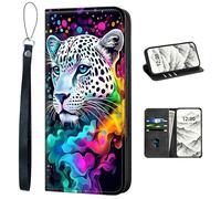 VOGDMKJG PU Leather+TPU Phone Case for iPhone 16 Plus- Stylish Flip Folio Wallet Cover Protective with Wrist Strap & Card Holder for Women/Man/Girl/Boy On-The-Go Lifestyle Colorful Leopard
