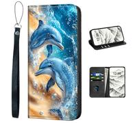 VOGDMKJG PU Leather+TPU Phone Case For Moto G Stylus 2025 5G/For Motorola Edge 60 Stylus- Stylish Flip Folio Wallet Cover Protective With Wrist Strap & Card Holder For On-the-Go Lifestyle Dolphin Blue