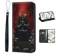 VOGDMKJG PU Leather+TPU Phone Case for Moto G Stylus 2025 5G/for Motorola Edge 60 Stylus- Stylish Flip Folio Wallet Cover Protective with Wrist Strap & Card Holder On-The-Go Lifestyle Skull Red