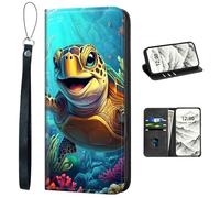 VOGDMKJG PU Leather+TPU Phone Case for Motorola for Moto G Stylus 2025 5G/for Motorola Edge 60 Stylus- Stylish Flip Folio Wallet Cover Protective with Wrist Strap & Card Holder Blue Sea Turtle
