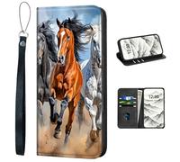 VOGDMKJG PU Leather+TPU Phone Case for Samsung Galaxy A07- Stylish Flip Folio Wallet Cover Protective with Wrist Strap & Card Holder for Women/Man/Girl/Boy On-The-Go Lifestyle Run Horse