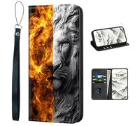 VOGDMKJG PU Leather+TPU Phone Case for Samsung Galaxy S22 Ultra- Stylish Flip Folio Wallet Cover Protective with Wrist Strap & Card Holder for Women/Man/Girl/Boy On-The-Go Lifestyle Fire Stone Lion