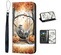 VOGDMKJG PU Leather+TPU Phone Case for Samsung Galaxy S25 Ultra- Stylish Flip Folio Wallet Cover Protective with Wrist Strap & Card Holder for Women/Man/Girl/Boy On-The-Go Lifestyle Skull Pumpkin