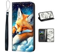 VOGDMKJG PU Leather+TPU Phone Case for Samsung Galaxy S25 Ultra- Stylish Flip Folio Wallet Cover Protective with Wrist Strap & Card Holder for Women/Man/Girl/Boy On-The-Go Lifestyle Sleep Fox