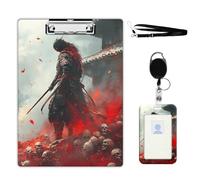 VOGDMKJG Samurai Warrior on Skull Clipboard With ID Card Holder - 9x12.5 Inch Acrylic Letter Size Clip Board, Hardboard Clipboard with Metal Clip Aesthetic Office Supplies for Nurses/Teachers/Students