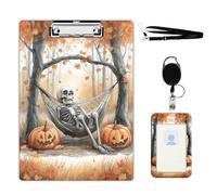 VOGDMKJG Skeleton in Hammock Clipboard with ID Card Holder - 9x12.5 Inch Acrylic Letter Size Clip Board, Hardboard Clipboard with Metal Clip Aesthetic Office Supplies for Nurses/Teachers/Students