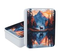 VOGDMKJG Small Metal Tins Box-4.72" x3.54"x1.57" Rectangular Empty Storage Box With Lid Metal Decorative Organizer Storage Tin Case For Office/kitchen/Pills/Candies/Jewelry/Photos-mountain river moose