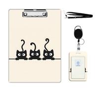 VOGDMKJG Three Black Cats Clipboard with ID Card Holder - 9x12.5 Inch Acrylic Letter Size Clip Board, Hardboard Clipboard with Metal Clip Aesthetic Office Supplies for Nurses/Teachers/Students