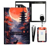 VOGDMKJG Zen Garden Red Moon Leather Padfolio Clipboard with ID Badge Holder&Pen Holde&Heavy Duty Clip File Folder,Efficiency Slim Document Organizer for Nursing/School/Office for Women Men
