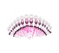 vogem 50Pcs Ear Stretching Kit Acrylic 14G-00G Ear Tapers and Silicone Tunnel Marble Pattern Ear Expanders Piercing Set Body Jewelry (Pink)