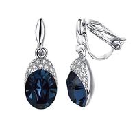 Vogem Blue Crystal Drop Clip On Earrings Women Platinum Plated Non Pierced Dangle Earrings Wedding Statement Jewelry
