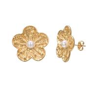 Vogem Gold Plated 18K Studs Earrings Freshwater Pearl Flower Piercing Earrings Blossom Statement Exquisite Floral Jewelry for Women Waterproof Hypoallergenic