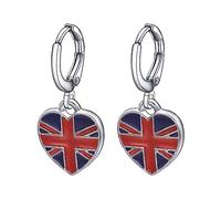 Vogem Heart Union Jack Earrings for Women White Gold Plated UK Flag Hoop Dangle Earrings