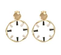 Vogem Large Circle Dangle Stud Earrings For Women Gold Plated Black And White Cz Geometric Earrings Jewelry