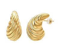 Vogem Teardrop Stud Earrings for Women 18K Gold Plated Croissant Earrings Lightweight Chunky Open Hoop Earrings Fashion