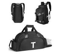 Vogewood Birthday Gifts for 4 5 6 7 8 9 10 11 12 13 Year Old Girls, Initial Gym Bags with Shoe Compartment, Personalized Girl Duffel Bag, Monogram Kid Overnight Bags, Teen Weekend Bag, Black, T