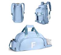 Vogewood Birthday Gifts for 4 5 6 7 8 9 10 11 12 13 Year Old Girls, Initial Gym Bags with Shoe Compartment, Personalized Girl Duffel Bag, Monogram Kid Overnight Bags, Teen Weekend Bag, Light Blue, F