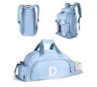 Vogewood Birthday Gifts for 4 5 6 7 8 9 10 11 12 13 Year Old Girls, Initial Gym Bags with Shoe Compartment, Personalized Girl Duffel Bag, Monogram Kid Overnight Bags, Teen Weekend Bag, Light Blue, D