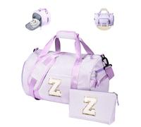 Vogewood Birthday Gifts for Daughter, Girl Gym Bag, Kids Initial Overnight Duffel Bags with Shoe Compartment, Personalized Travel Bag with Makeup Pouch, 3-12 Year Old Teen Girls Gift Trendy Stuff