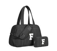 Vogewood Duffel Bag, Personalized Weekender Bags Overnight Bag for Women, Travel bag with Makeup Pouch, Birthday Gifts, Black, F