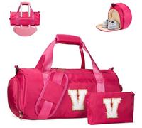 Vogewood Gift for 3 4 5 6 7 8 9 10 11 12 Year Old Girl, Girls Travel Duffel Bag, Kids Initial Overnight Bags with Shoe Compartment, Personalized Gym Ballet Dance Bag with Makeup Pouch, Trendy Stuff