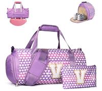 Vogewood Gift for 3 4 5 6 7 8 9 10 11 12 Year Old Girl, Girls Travel Duffel Bag, Kids Initial Overnight Bags with Shoe Compartment, Personalized Gym Ballet Dance Bag with Makeup Pouch, Trendy Stuff