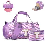 Vogewood Gift for 3 4 5 6 7 8 9 10 11 12 Year Old Girl, Girls Travel Duffel Bag, Kids Initial Overnight Bags with Shoe Compartment, Personalized Gym Ballet Dance Bag with Makeup Pouch, Trendy Stuff