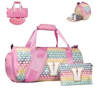 Vogewood Gift for 3 4 5 6 7 8 9 10 11 12 Year Old Girl, Girls Travel Duffel Bag, Kids Initial Overnight Bags with Shoe Compartment, Personalized Gym Ballet Dance Bag with Makeup Pouch, Trendy Stuff