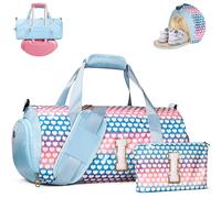 Vogewood Gift for 3 4 5 6 7 8 9 10 11 12 Year Old Girl, Girls Travel Duffel Bag, Kids Initial Overnight Bags with Shoe Compartment, Personalized Gym Ballet Dance Bag with Makeup Pouch, Trendy Stuff