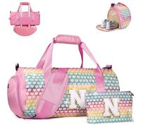 Vogewood Gift for 3 4 5 6 7 8 9 10 11 12 Year Old Girl, Girls Travel Duffel Bag, Kids Initial Overnight Bags with Shoe Compartment, Personalized Gym Ballet Dance Bag with Makeup Pouch, Trendy Stuff