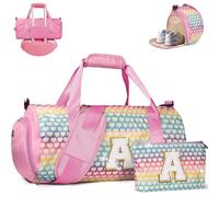 Vogewood Gift for 3 4 5 6 7 8 9 10 11 12 Year Old Girl, Girls Travel Duffel Bag, Kids Initial Overnight Bags with Shoe Compartment, Personalized Gym Ballet Dance Bag with Makeup Pouch, Trendy Stuff