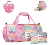 Vogewood Gift for 3 4 5 6 7 8 9 10 11 12 Year Old Girl, Girls Travel Duffel Bag, Kids Initial Overnight Bags with Shoe Compartment, Personalized Gym Ballet Dance Bag with Makeup Pouch, Trendy Stuff