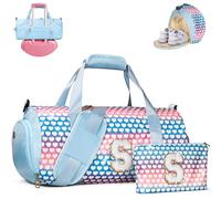 Vogewood Gift for 3 4 5 6 7 8 9 10 11 12 Year Old Girl, Girls Travel Duffel Bag, Kids Initial Overnight Bags with Shoe Compartment, Personalized Gym Ballet Dance Bag with Makeup Pouch, Trendy Stuff