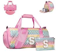 Vogewood Gift for 3 4 5 6 7 8 9 10 11 12 Year Old Girl, Girls Travel Duffel Bag, Kids Initial Overnight Bags with Shoe Compartment, Personalized Gym Ballet Dance Bag with Makeup Pouch, Trendy Stuff