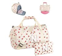 Vogewood Gift for Ages 3 4 5 6 7 8 9 10 11 12 Girls Gym Bag Initial Travel Tote with Makeup Bag, Beige, S, N