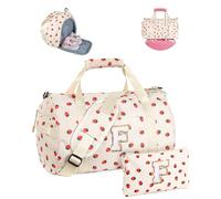 Vogewood Gift for Ages 3 4 5 6 7 8 9 10 11 12 Girls Gym Bag Initial Travel Tote with Makeup Bag, Beige, Large, Small, F