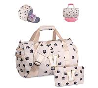 Vogewood Gift for Ages 3 4 5 6 7 8 9 10 11 12 Girls Gym Bag Initial Travel Tote with Makeup Bag, Flower-Beige, V