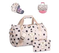 Vogewood Gift for Ages 3 4 5 6 7 8 9 10 11 12 Girls Gym Bag Initial Travel Tote with Makeup Bag, Flower-Beige, Y