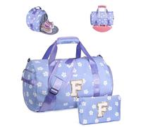Vogewood Gift for Ages 3 4 5 6 7 8 9 10 11 12 Girls Gym Bag Initial Travel Tote with Makeup Bag, Flower-Purple, F