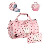Vogewood Gift for Ages 3 4 5 6 7 8 9 10 11 12 Girls Gym Bag Initial Travel Tote with Makeup Bag, Pink, W
