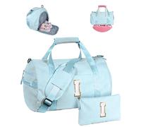 Vogewood Gift for Ages 3 4 5 6 7 8 9 10 11 12 Girls Gym Bag Initial Travel Tote with Makeup Bag, Solid Blue, I