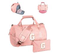 Vogewood Gift for Ages 3 4 5 6 7 8 9 10 11 12 Girls Gym Bag Initial Travel Tote with Makeup Bag, Solid Pink, G