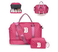 Vogewood Gifts for Women-Initial Travel Bag with Shoe Compartment, Personalized Weekender Bag, Monogram Overnight Bag for Women, Letter Travel Bag with Makeup Bag, Hot Pink, B
