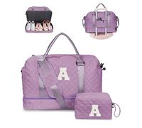 Vogewood Initial Duffle Bag with Shoe Compartment, Personalized Weekender Bag with Shoulder Strap, Monogram Overnight Bag for Women with Trolley Sleeve & Wet Pocket, Letter Travel Bag with Makeup Bag,