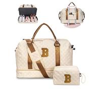 Vogewood Initial Duffle Bag with Shoe Compartment, Personalized Weekender Bag with Shoulder Strap, Monogram Overnight Bag for Women with Trolley Sleeve & Wet Pocket, Letter Travel Bag with Makeup Bag