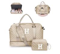 Vogewood Initial Duffle Bag with Shoe Compartment, Personalized Weekender Bag with Shoulder Strap, Monogram Overnight Bag for Women with Trolley Sleeve & Wet Pocket, Letter Travel Bag with Makeup Bag