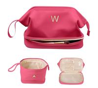 Vogewood Teen Girl Gifts Trendy Stuff, Initial Large Makeup Bag, Bride To Be Gifts, Double Layer Cosmetic Bag, Waterproof PU Travel Toiletry Bag for Bachelorette Wedding Bridal, Bride Gifts, Hot Pink,
