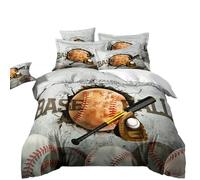VOGIAY Baseball Bed Linen 135 x 200 cm, 3D Baseball Pattern Duvet Cover, Youth and Children's Baseball Series Bedding Set, Microfibre Duvet Cover with Pillowcase