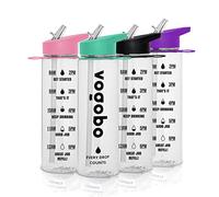 Vogobo Water Bottle 900ml - Leak Proof Sports Water Bottles with Loop, Straw and Motivational Time Mark - BPA Free Plastic, Reusable and Heat Resistant